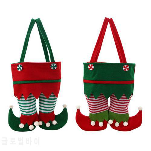 Christmas Elf Candy Bags Velvet Stripe Handbag Santa Claus Pants Bags Festival Party Decor Xmas Tree Hanging Pendant 1pc
