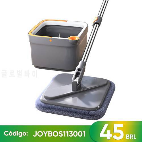Joybos Spin Mop with Bucket Hand Free Squeeze Mop Automatic Separation Flat Mops Floor Cleaning with Washable Microfiber Pads