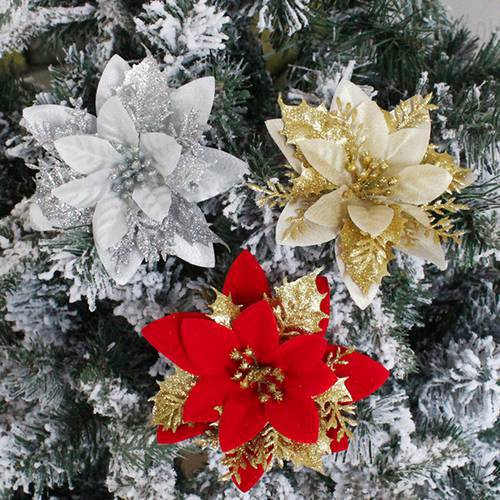 Christmas Artificial Glitter Simulation Flower Hanging Xmas Party Christmas Garland Accessories Christmas Tree Decoration