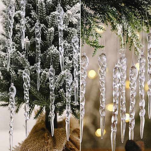 5/10Pcs 13cm Simulation Ice Xmas Tree Hanging Ornament Fake Icicle Prop Winter New Year Party Christmas Tree Home Decoration