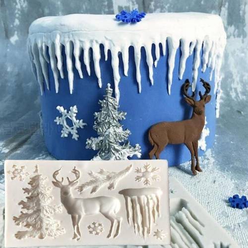1pc Christmas Fondant Mold Decorations Deer Snowflake Silicone Chocolate Cake Decorating Border Baking 3D Mould
