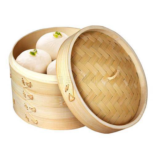 UPORS 4/5/6/7/8 Inch Bamboo Steamer with Lid 2 Tier Classic Traditional Steam Basket for Cooking Dumplings Meat Fish Vegetables