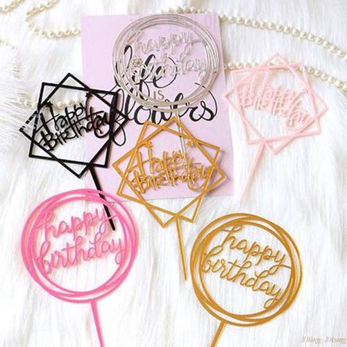 10 Pcs/lot New Multi style Acrylic Hand Writing Happy Birthday Cake Topper Dessert Decoration For Birthday Party Lovely Gift