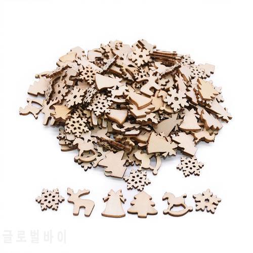 100pcs/bag Natural Wood Christmas Ornaments Pendant Mini Snowflake Xmas Tree Confetti Table Scatter Decor for Home New Year Gift