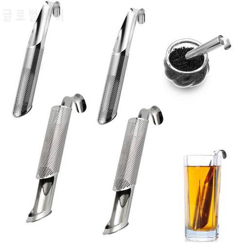 14cm Stainless Steel Tea Infusers Strainers Stick Pipes with Hook For Tea Coffee Herb Spice Reusable Filter Pipe Steeper Teaware