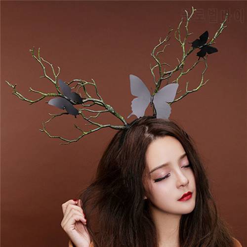 Women Deer Horn Headdress Fascinator Headpiece Festival Props Long Antlers Tree Branches Hair Accessories
