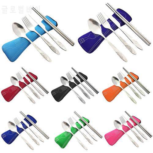 4 Pcs/Set Stainless Steel Fork Spoon Chopsticks Travel Camping Cutlery Tools Tableware JAN88