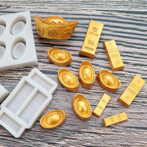 Gold ingot fondant silicone mold diy Chinese style cake decoration gold bar gold brick chocolate cake mold