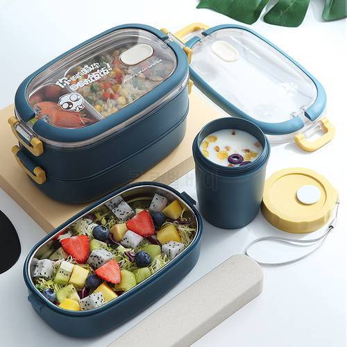 Ahdiha 304 Stainless Steel Insulated Lunch Box Student Work Multi-Layer Tableware Office Food Container Storage Box Portable