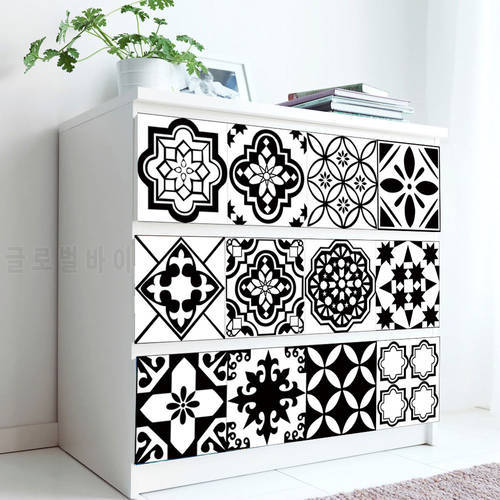 30*150cm Black & White Tiles Ceramics Wall Sticker Kitchen Bathroom Home Decor Art Mural Waist Line Peel & Stick Wall Decals