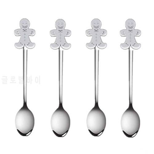 Christmas Decorations for Home Stainless Cute Gingerbread Man Coffee Spoons Dessert Spoon Tableware Kitchen Accessories New Year