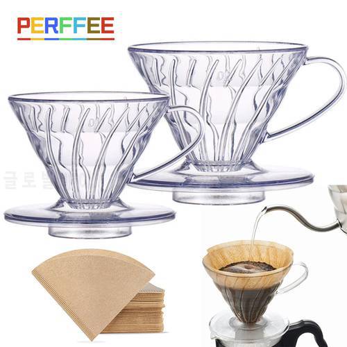 V60 Coffee Dripper Resin Coffee Filter for Pour Over Barista Coffee Brewing V01 V02 Coffee Funnel Filter Cup 1-4Cups
