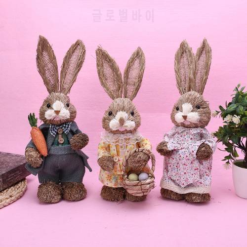 2021 New Artificial Straw Bunny Home Garden Rabbit Decoration Easter Theme Party Decor Easter Party Supplies