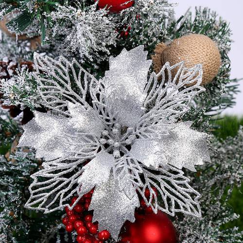 5pcs Glitter Artifical Christmas Flowers Garland DIY Christmas Tree Decorations for Home 2021 Navidad Ornaments New Year Decor