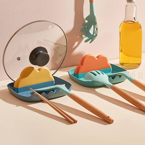 Silicone Utensil Rest with Drip Pad Kitchen Cloud Rack with Pot Lid Holder Utensil Holder for Stove Top Spatulas Spoons Ladles