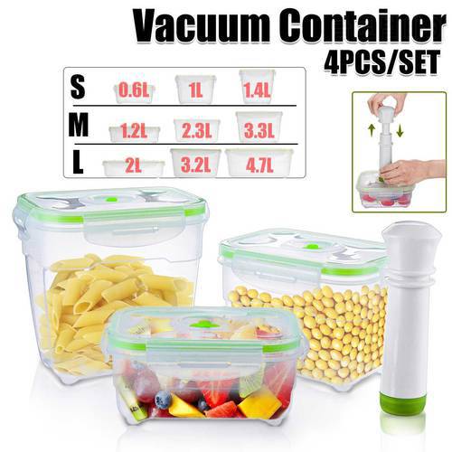 Vacuum Container Protable Lunch Box Refrigerator Fresh-keeping Large Capacity Food Saver Storage Square Plastic Kitchen Tools