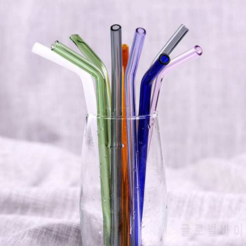 Rainbow Color Reusable High Temperature Resistant Glass Drinking Straws Bent Drinking Straw Milk Drinkware Bar Party Accessory