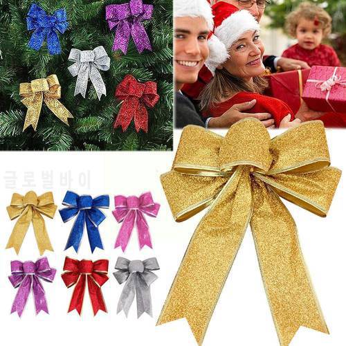 1pcs Glitter Powder Golden Bowknot Christmas Tree Decoration Decor New Gift Wrapping Home Red Xmas Decorative Year Bow Knot V6c6