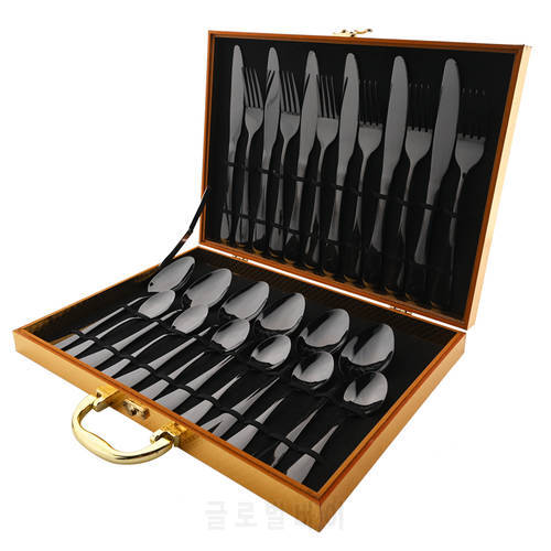 New Tableware Black Cutlery Set 24Pcs Stainless Steel Dinnerware Fork Knife Spoon Set Kitchen Flatware Set Silverware Gift Box