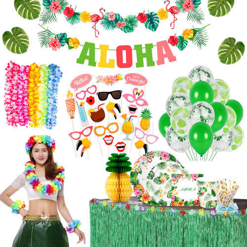 Hawaiian Party Artificial Flowers leis Garland Necklace Hawaii Beach Flowers Luau Summer Tropical Wedding Party Decor