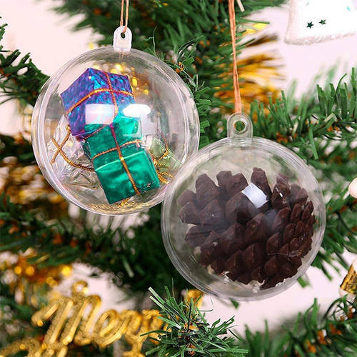 5/10pairs 4/5/6/7cm Transparent Open Plastic Christmas Ornament Ball Clear Bauble for Xmas Party Kid Gift Present Box Decoration