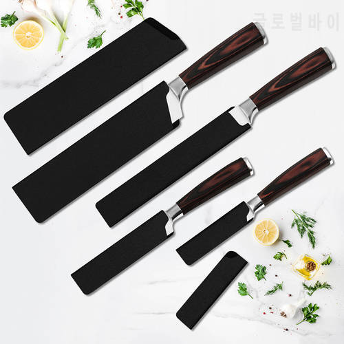 Black ABS Velvet Knife Blade Protector Set Universal Anti-fall Knife Covers Stainless Steel Kitchen Cooking Knives Cutlery Tools