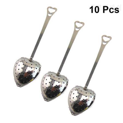 10pcs Tea Filter Long Grip Stainless Steel Mesh Heart Shaped Tea Strainer Spoon Tea Infuser Spoon