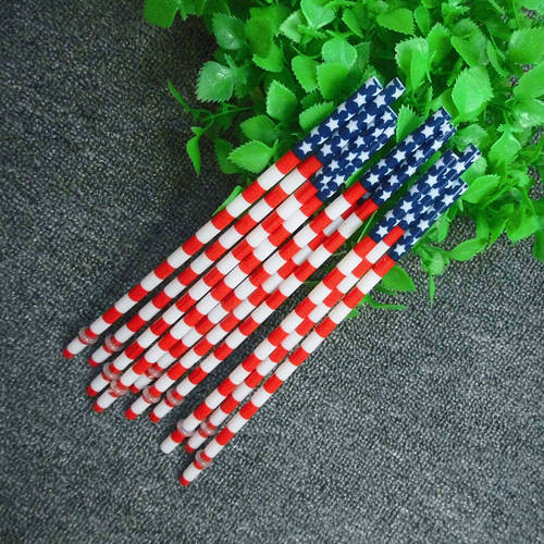 50 pcs/lot 23 cm Reusable Hard Plastic Straws Star Stripe American Flag Print Drinking Straws Bar Straws For Holiday And Party