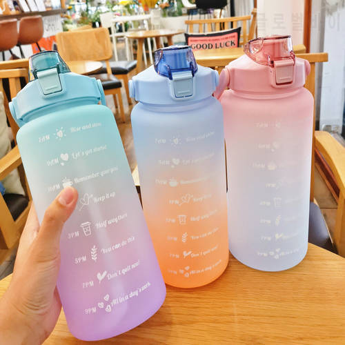 2 L Water Bottle Girls Motivational Water Bottle Straw Cup Leak-Proof BPA Frosted Cup Time Scale Outdoor Sport Water Bottles