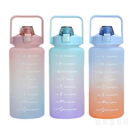 2L Water Bottle With Straw Time Marker Stickers Plastic Water Cup Large Capacity Frosted Outdoor Sports Bottles For Girls