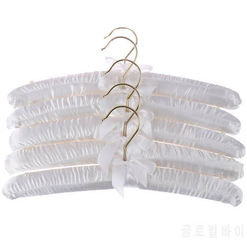 5 X White Satin Padded Clothes Hook Hanger