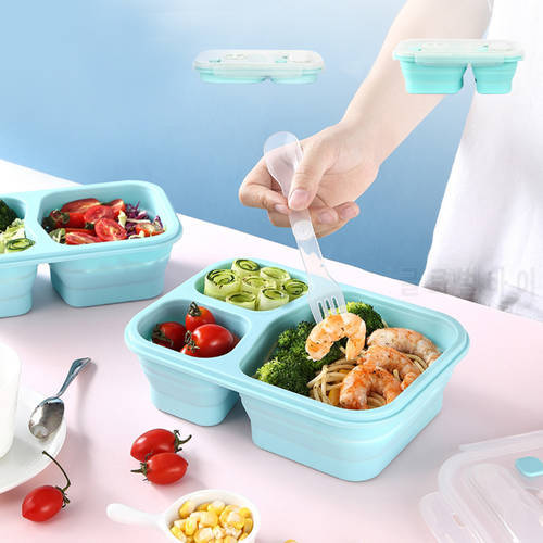 1360ml Silicone Collapsible Lunch Box 3Grid Lunch Bento Box Large Capacity Bowl Outdoor Portable Picnic Camping Folding Lunchbox
