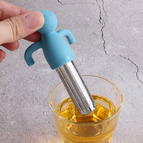 50Pcs/lot Little Man Shape Silicone Tea Strainer With Tea Infuser Filter for Brewing Tea Bags Tea Cup Decoration Kitchen &Tools