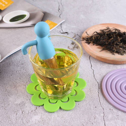 40Pcs/lot Little Man Shape Silicone Tea Strainer With Tea Infuser Filter for Brewing Tea Bags Tea Cup Decoration Kitchen &Tools