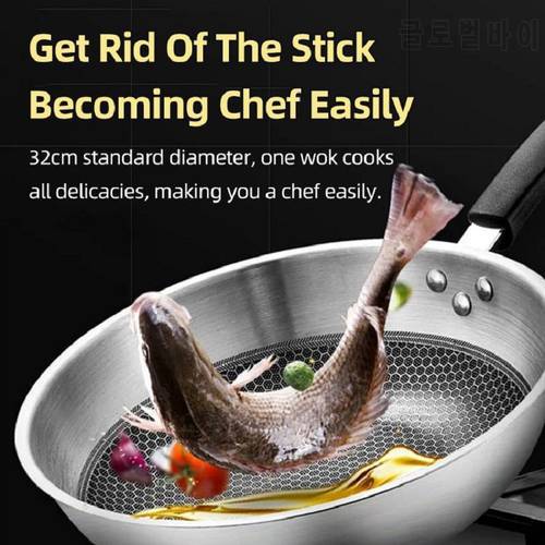 Honeycomb Handmade Stainless Steel Wok Set Nonstick Skillet Thick Wok Frying Pan Non-Stick Non Rusting Gas/Induction Cooker Pan