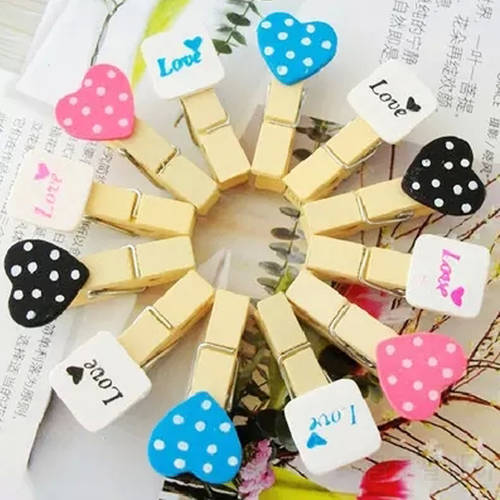 Heart Wooden Clips Clothes Photo Pegs DIY Wall Photo Album Small Clamp Home Decor Food Sealing Clip Wooden Clothespin 12pcs