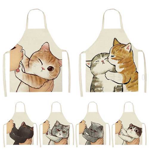 Cute Cartoon Cat Kitty Pattern Apron Antifouling Oil Proof Sleeveless Aprons for Women Household Cleaning Cooking Accessories