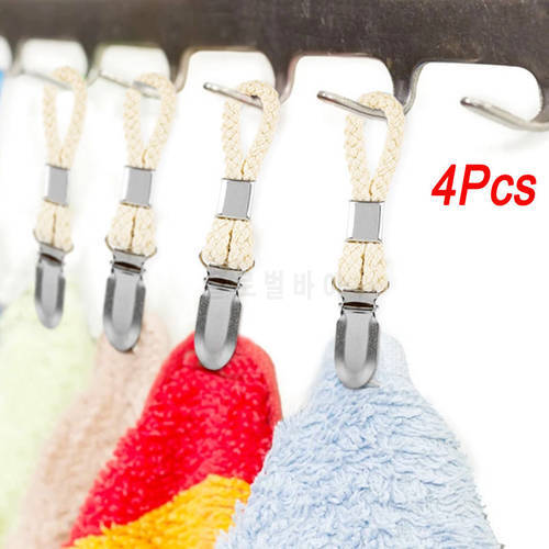 Braided Cotton Loop Towel Clip Rag Hanger With Metal Clamp Multipurpose Cloth Hanger For Home Bathroom Kitchen