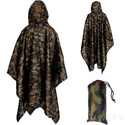 Raincoat Camouflage Coat 3 in 1 Multifunctional Extra Long Waterproof Poncho Unisex Tent Floor Mat Sun Protection Tarpaulin