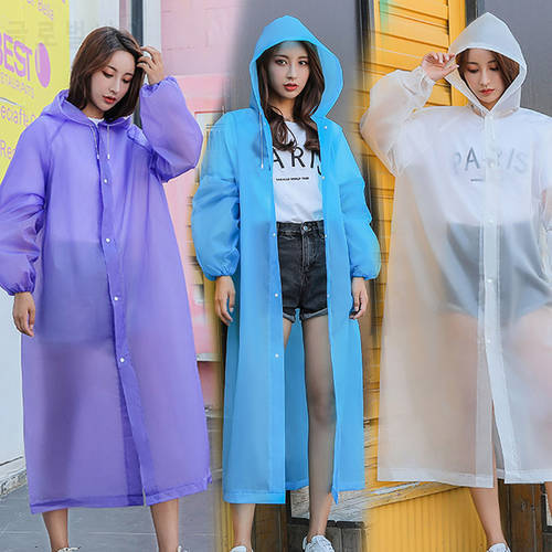 Fashion Eva Women Man Raincoat Adult Clear Transparent Camping Hoodie Rainwear Suit Thickened Waterproof Rain Poncho Coat