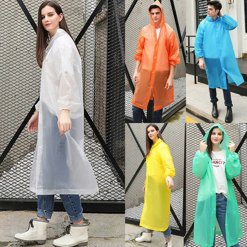 Adult Raincoat Transparent Waterproof Plastic Reusable Rain Poncho Hood Lady Men