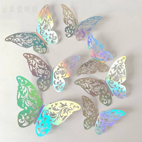 12Pcs 3D Multicolor Butterflies Wall Sticker Decal Mural Home Decoration 3 Sizes Butterflies Decorations Stickers For Wall Cake