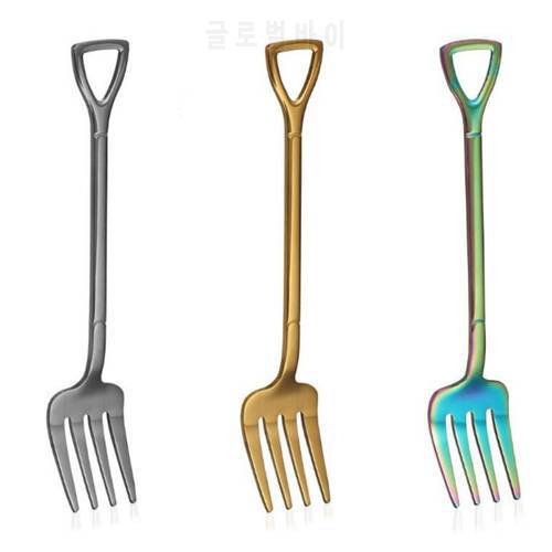 3 Color Stainless Steel Shovel Shape Fork Ice Cream Handle Coffee Soup Tea Spoon Fork Kitchen Accessory Flatware Kitchen Tools