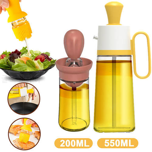 550ML Oil Dispenser With Silicon Brush BBQ Oil Spray Glass Bottle Silicone for Barbecue 2 In 1 Kitchen BBQ Accessories Cook