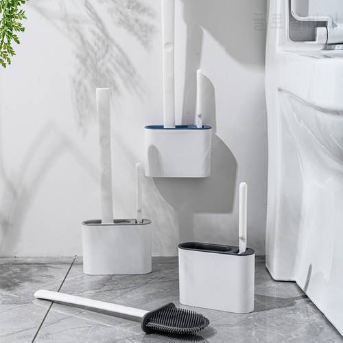 Wall-mounted TPR Toilet Brush with Bracket Set Silicone Bristles Floor Bathroom Cleaning Brush Accessories