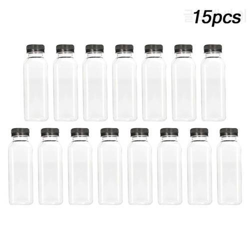 15pcs Empty Beverage Containers Juice Bottles With Lids For Juice Milk Fruit Juice Pet Frosted Autumn Pear Cream Milk Bottle