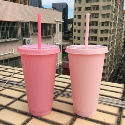 700ml 710ml 24oz blank plain plastic cup cold cup cold drink cup with straw and lid