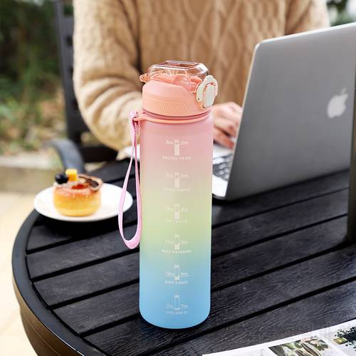 New Sports 1 Litre Water Bottle with Straw Outdoor Travel Portable Clear 1l Water Bottle Plastic My Drink Bottle BPA Free