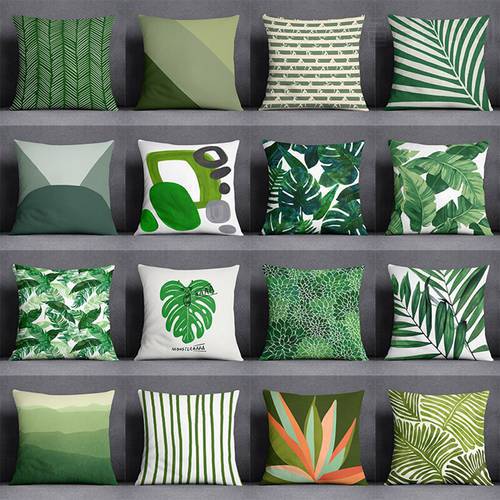45x45cm Green Leaves Nordic Stripe Leaf Pillowcase for Home Decor Cozy Polyester Sofa Chairs Seat/Back Cushion Cover Pillow Case