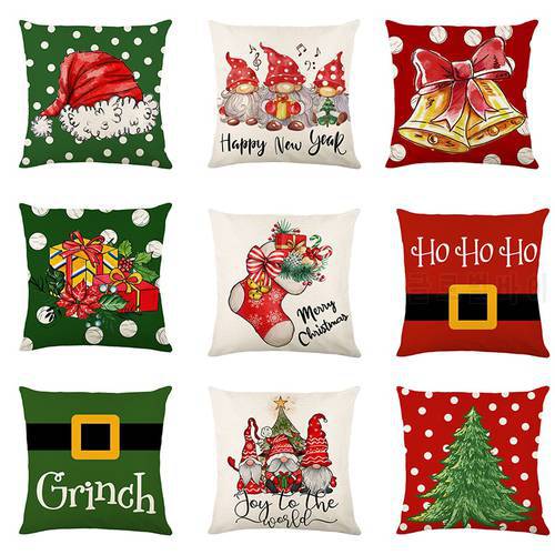 45x45cm Christmas Pillow Cover New Linen Print Christmas Gift Home Sofa Cushion Cover Pillow